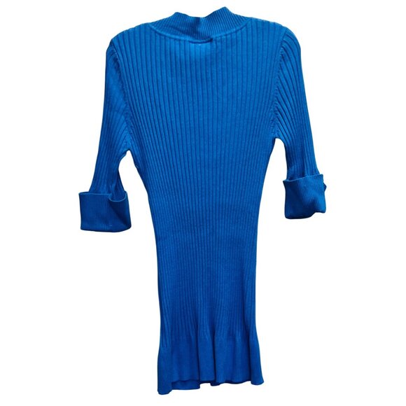 Say What? Womens Blue Ribbed V-Neck Sweater XL 3/4 Sleeves Button detail Cuff - Picture 2 of 4
